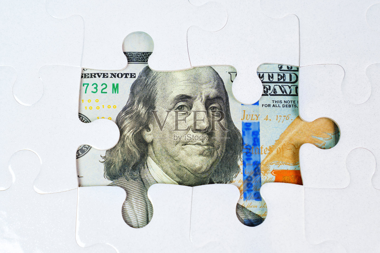 拼图和美元纸币背景照片摄影图片