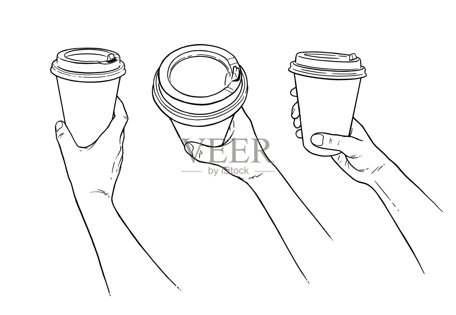 手握咖啡杯的线条艺术插图插画图片素材