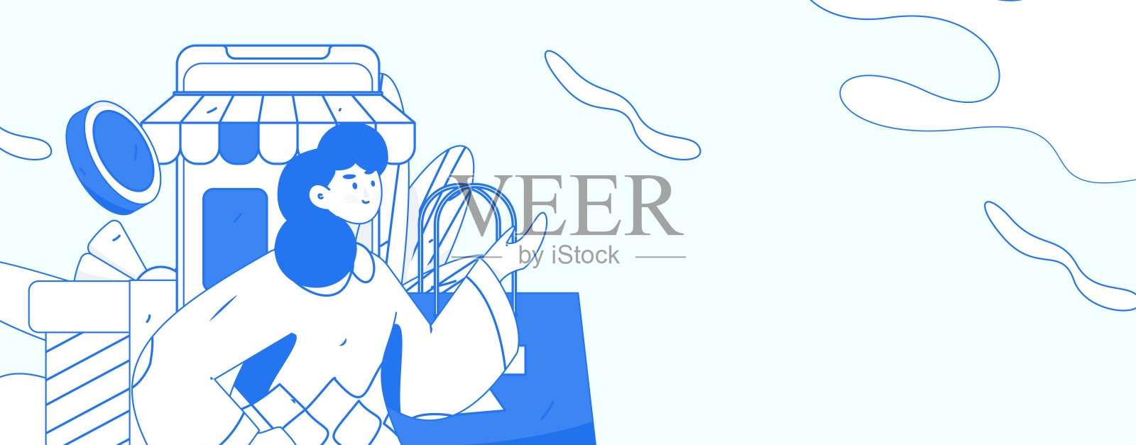 假日购物的人做电子商务网上购物平面矢量概念操作手绘插图插画图片素材