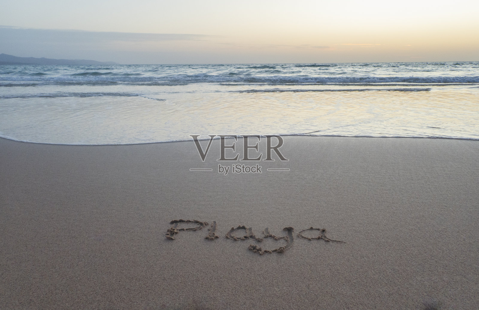 Playa，沙滩，写在沙滩上照片摄影图片