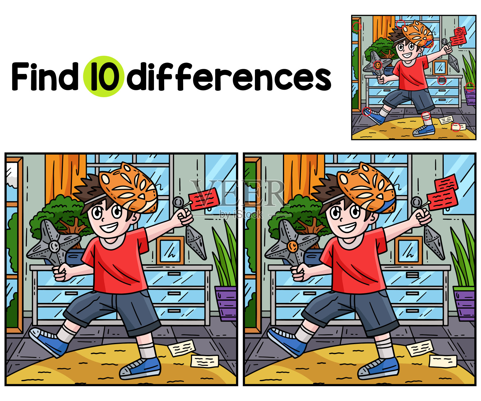 忍者孩子和神剑玩具找到区别插画图片素材