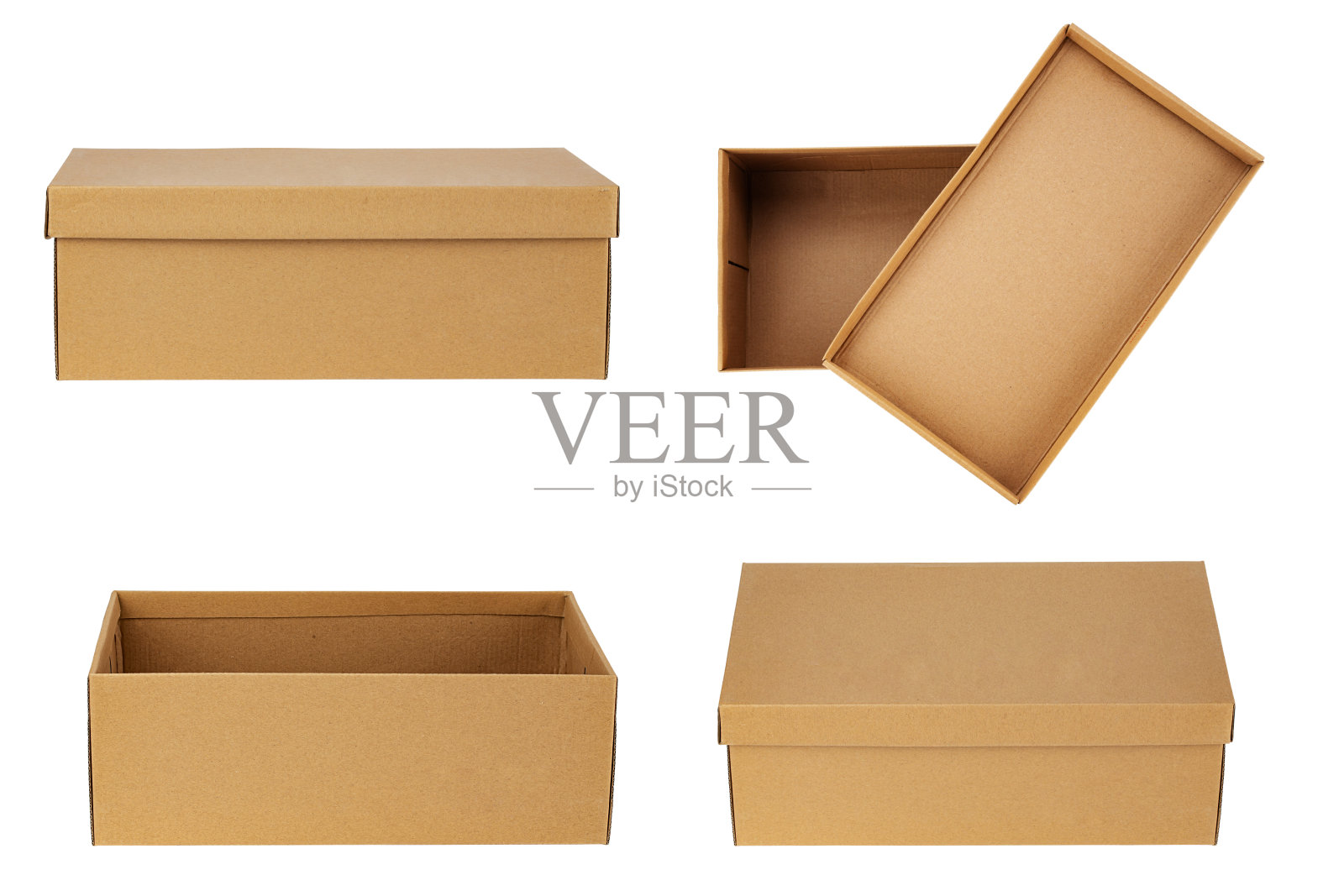 四个纸板箱，套装，没有题字。孤立在白色背景上。照片摄影图片
