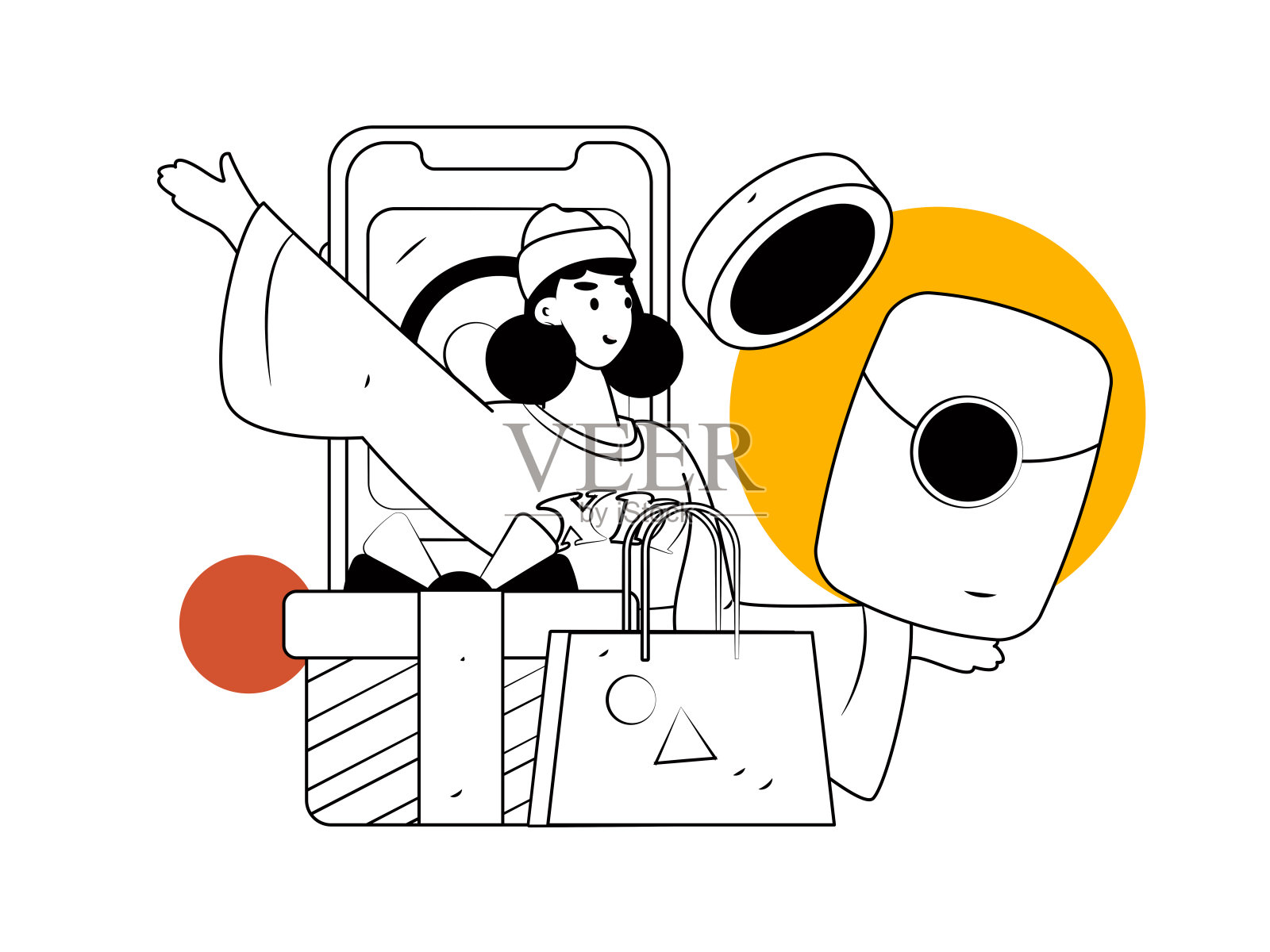 假日购物的人做电子商务网上购物平面矢量概念操作手绘插图插画图片素材