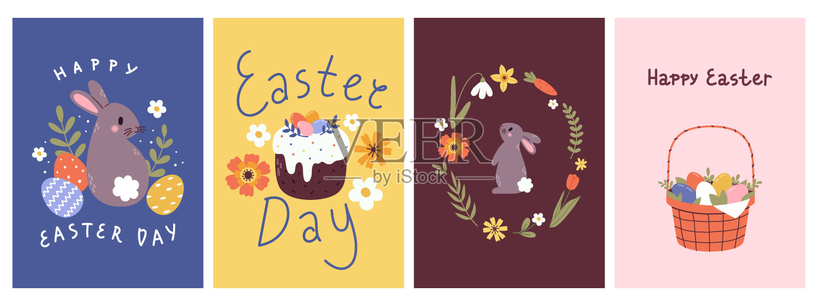 一套复活节贺卡。插画图片素材