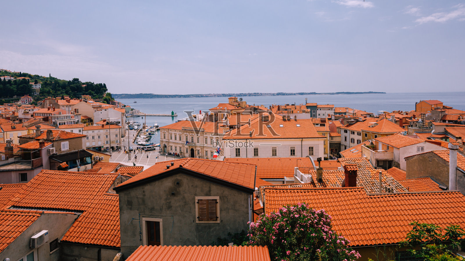斯洛文尼亚皮兰镇的红色屋顶古建筑照片摄影图片