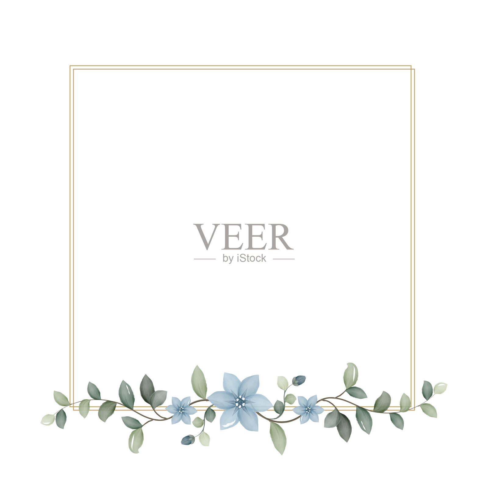 花框架与水彩花插画图片素材