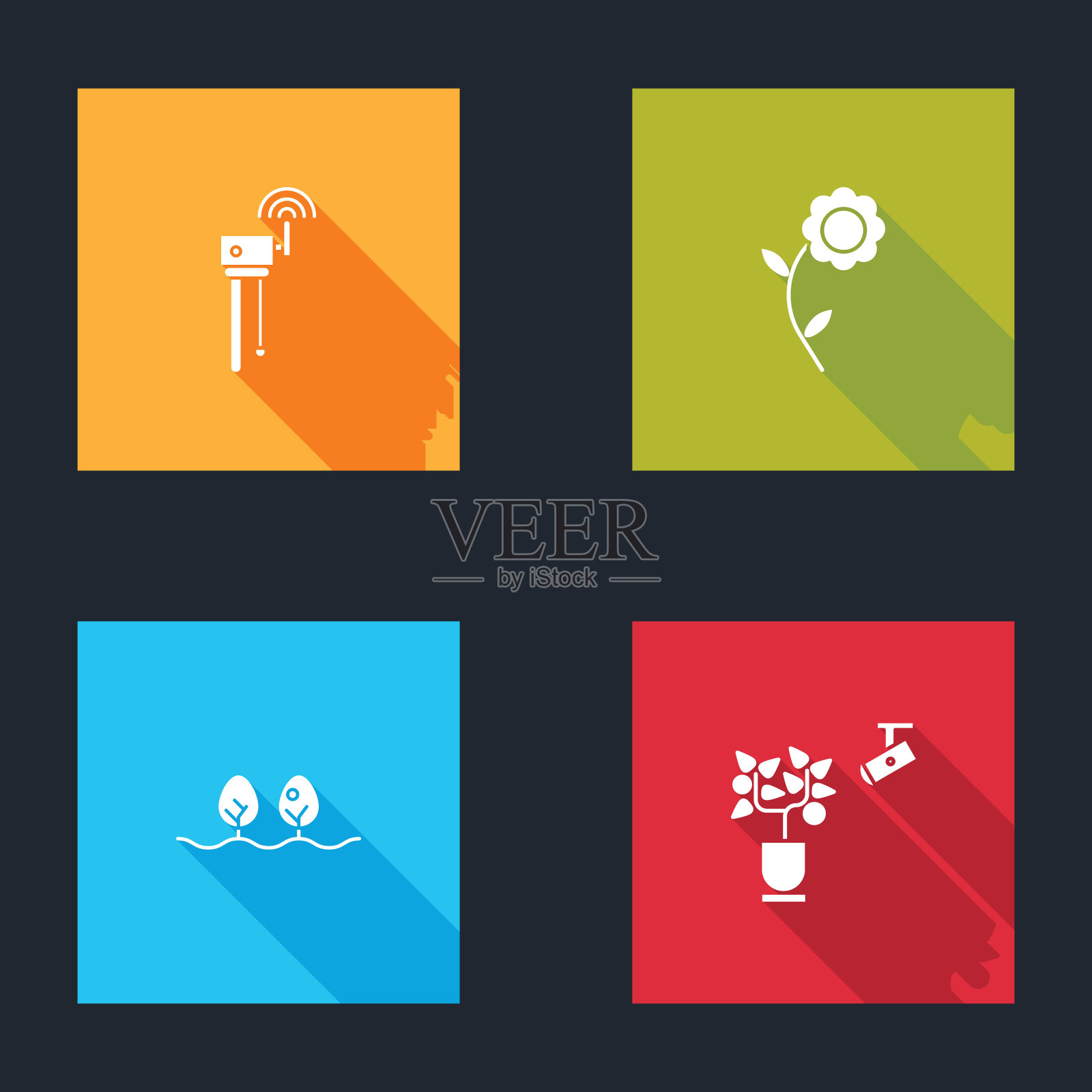 设置路由器和wi-fi信号，花卉，植物和智能农业技术图标。向量插画图片素材