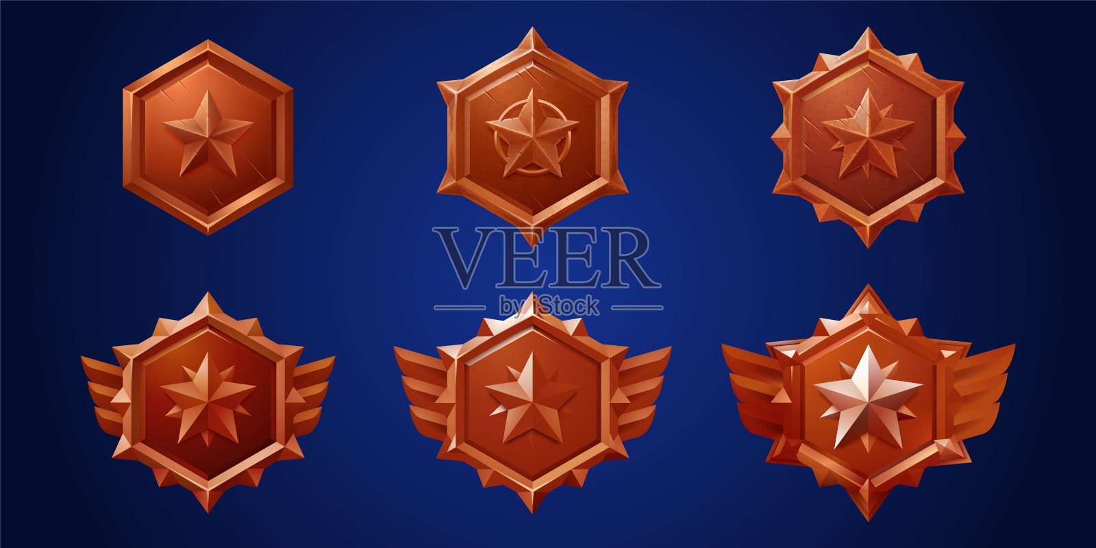 一组游戏等级盾牌孤立的背景插画图片素材