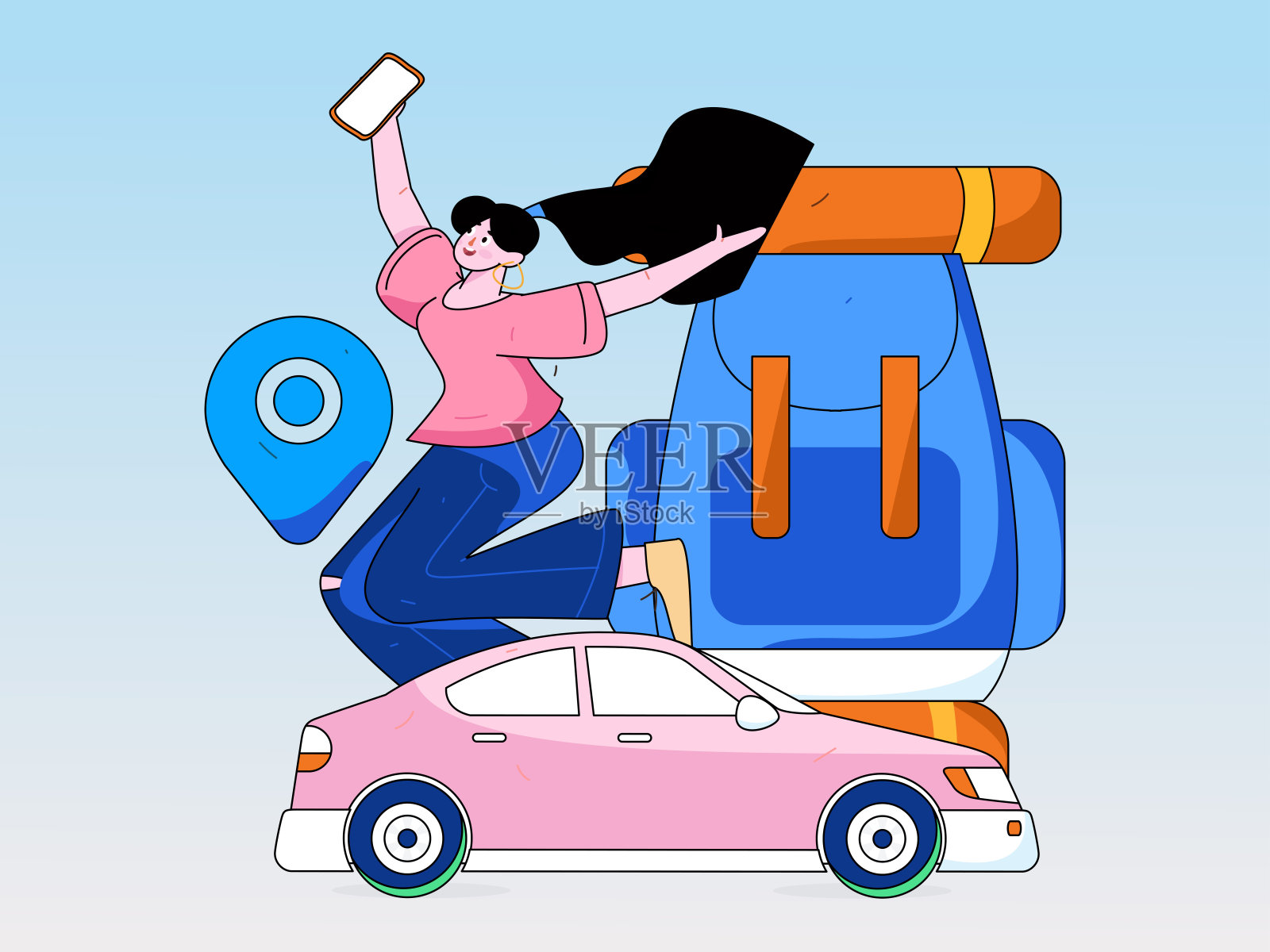 平面矢量概念操作手绘的人乘出租车的插图插画图片素材