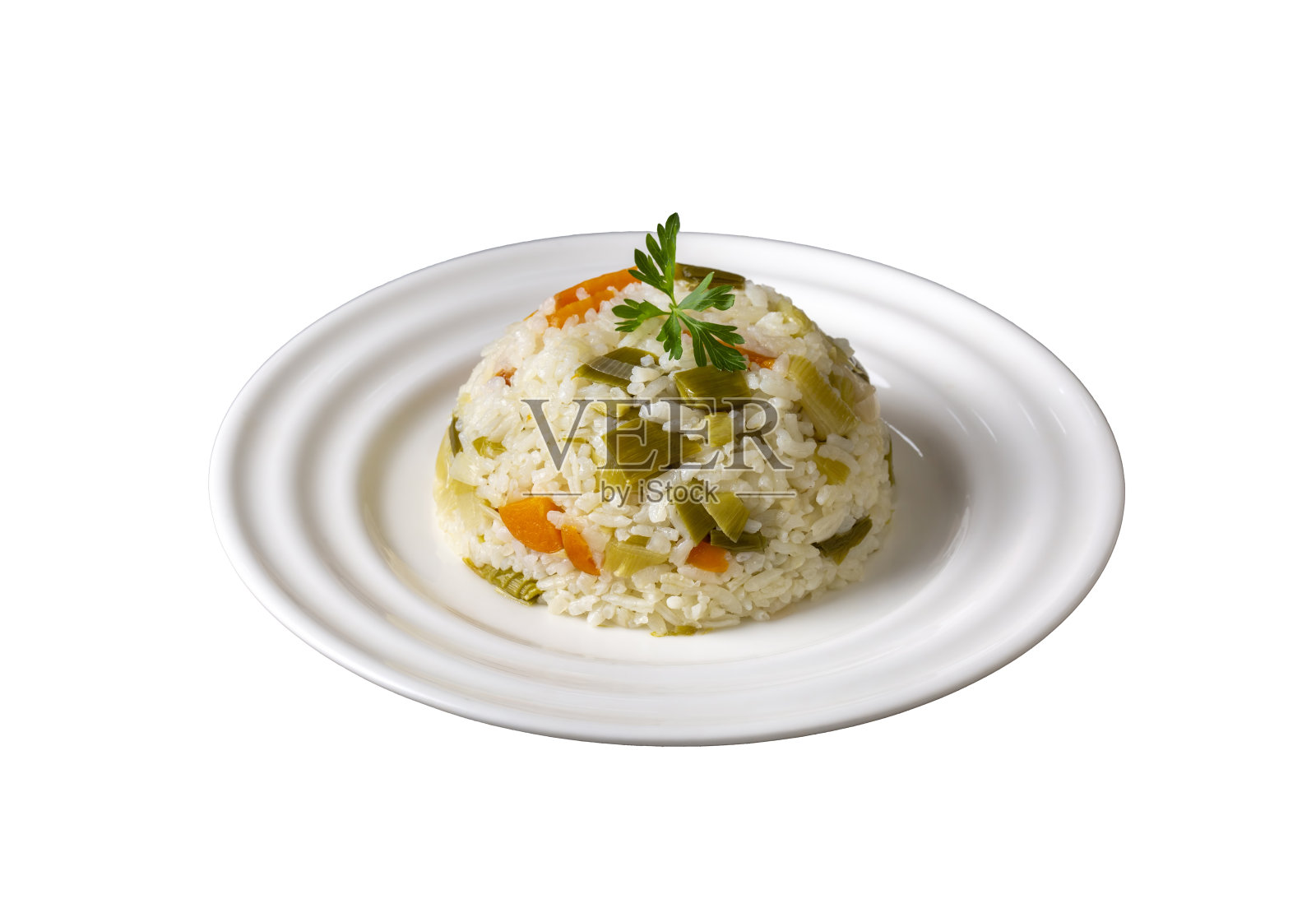 来自土耳其传统菜肴的韭菜饭——土耳其语名称;皮拉萨里，皮拉维照片摄影图片