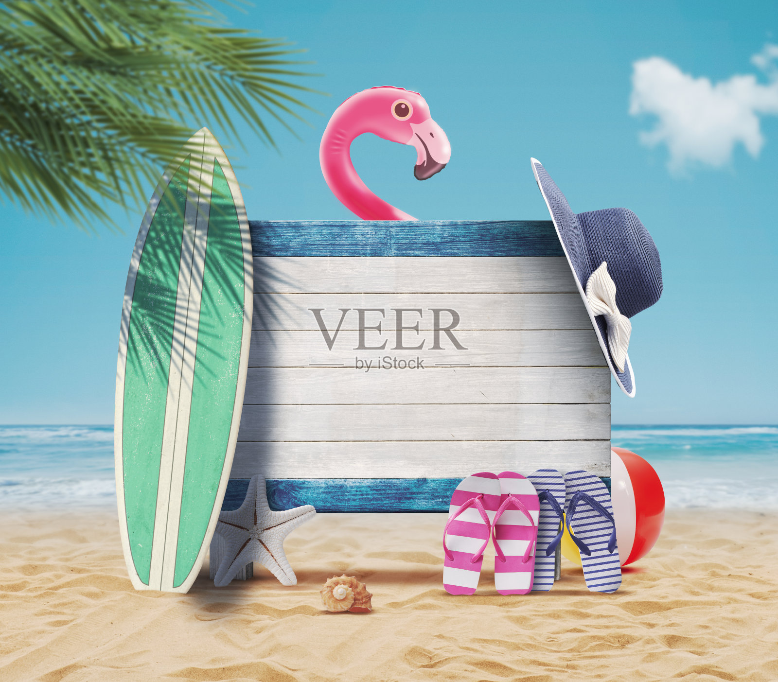 旧的木制标志和海滩配件照片摄影图片