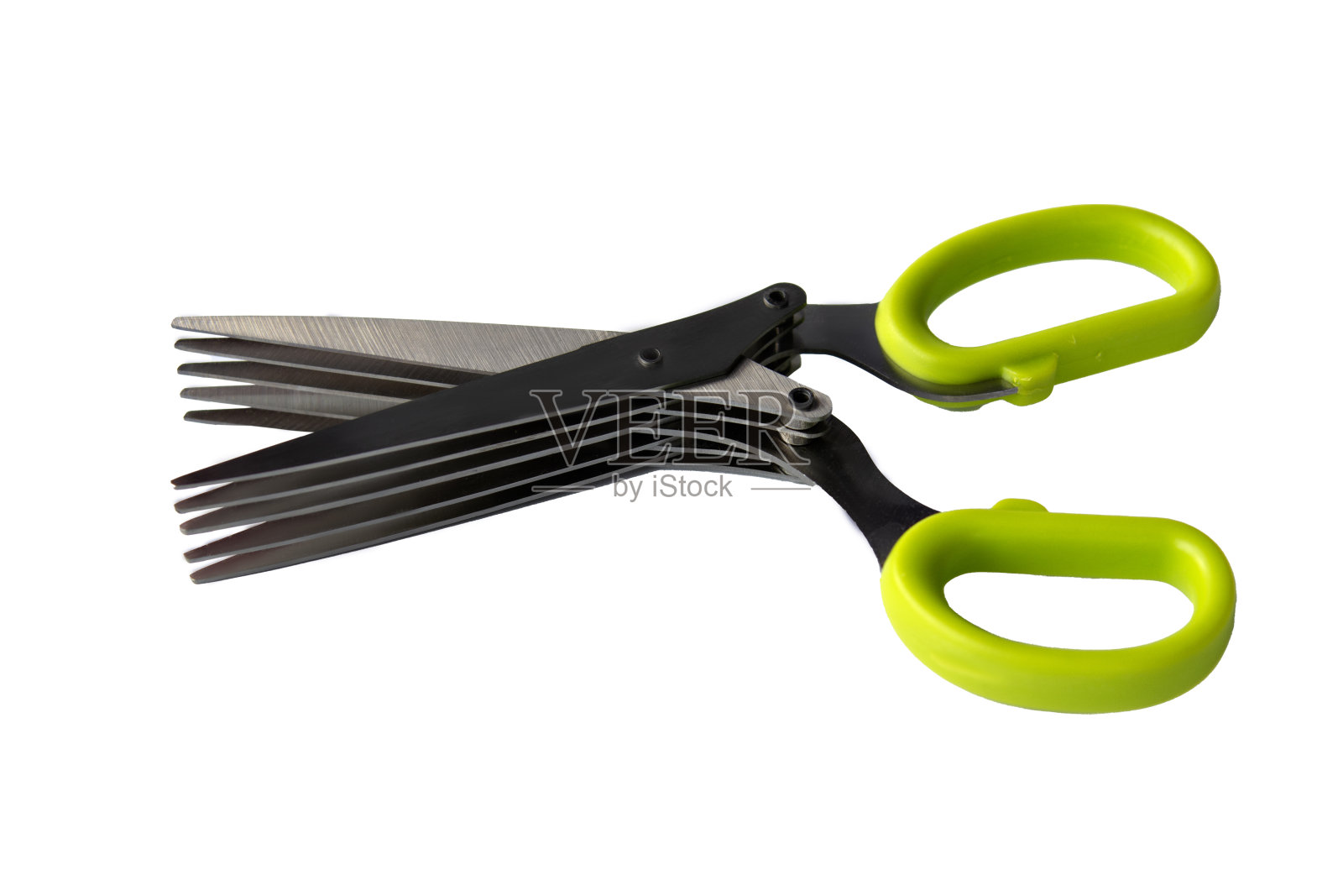 在白色背景上有5个刀片的通用剪刀照片摄影图片