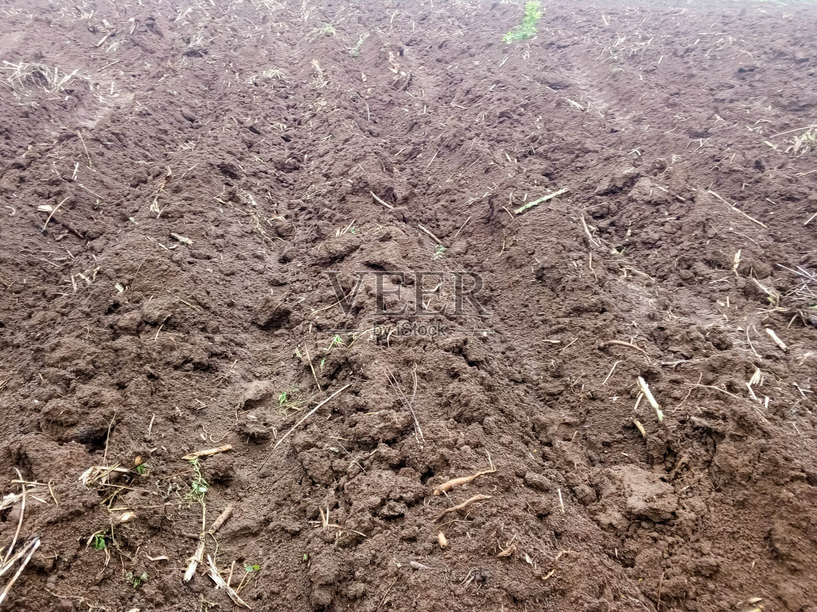 被拖拉机犁过的土壤很松散，被破坏了照片摄影图片