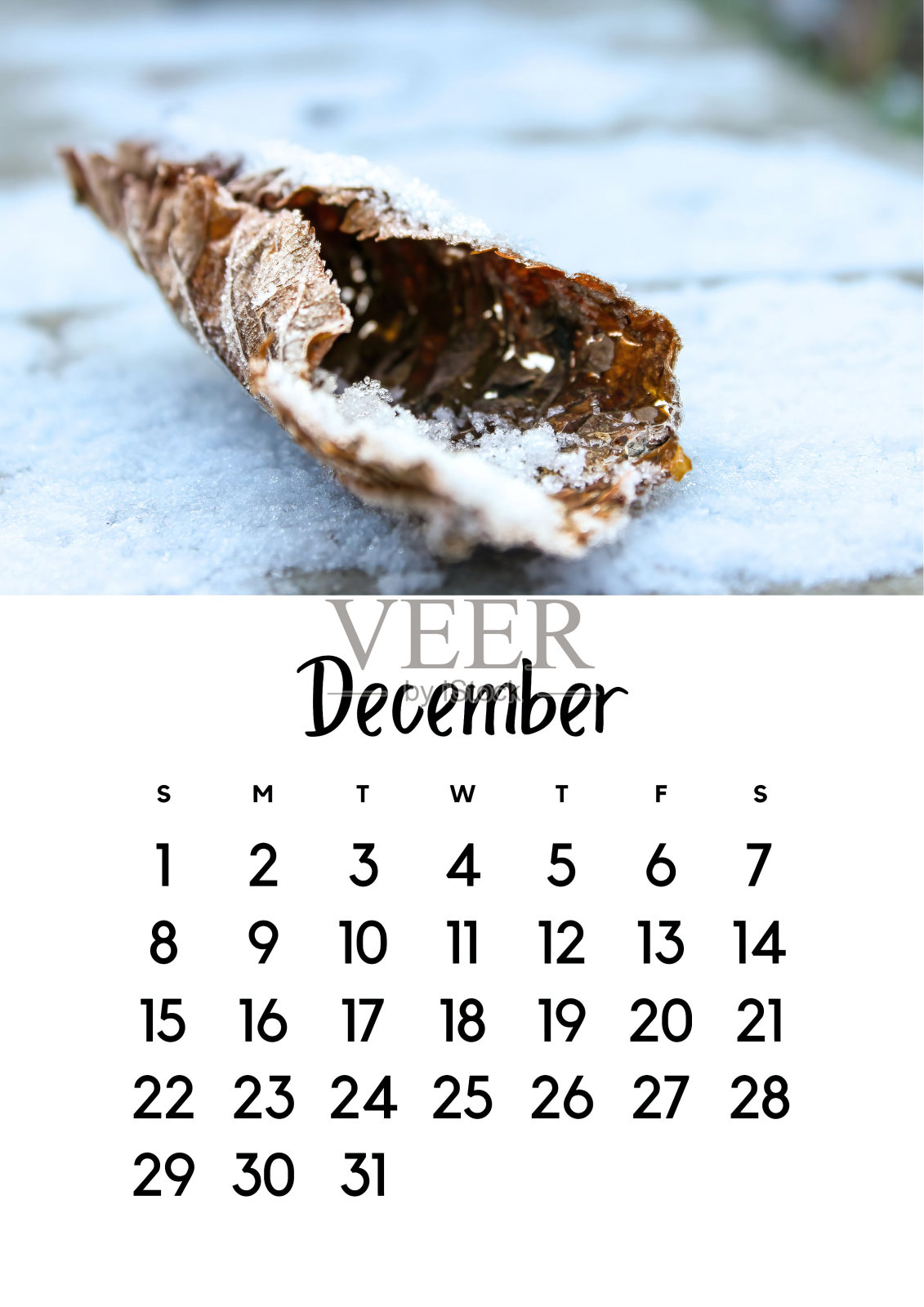 2024年12月的日历上有一张冬天的照片。2024年日历按月排列。照片摄影图片