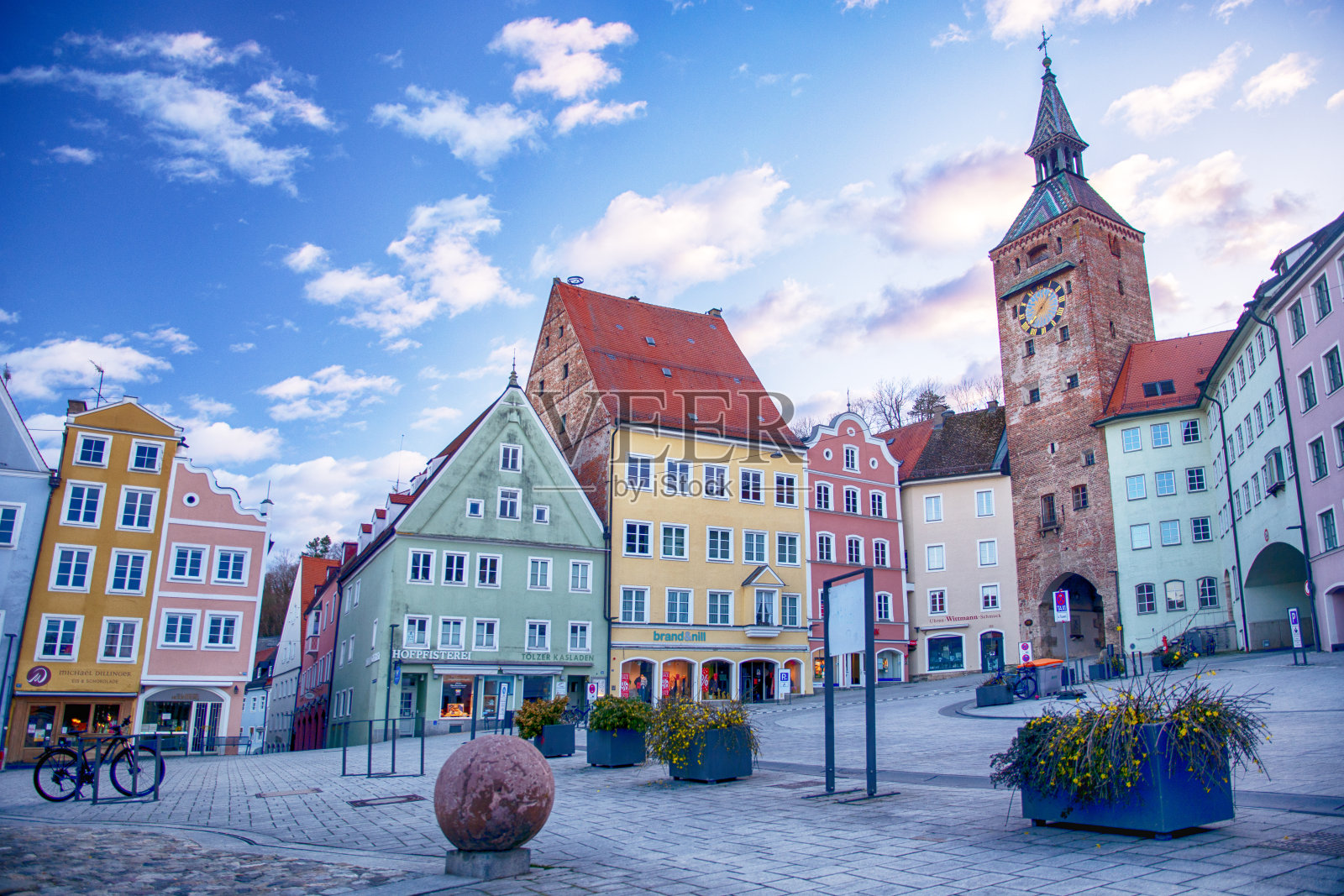 莱赫河畔兰德斯贝格的主广场照片摄影图片