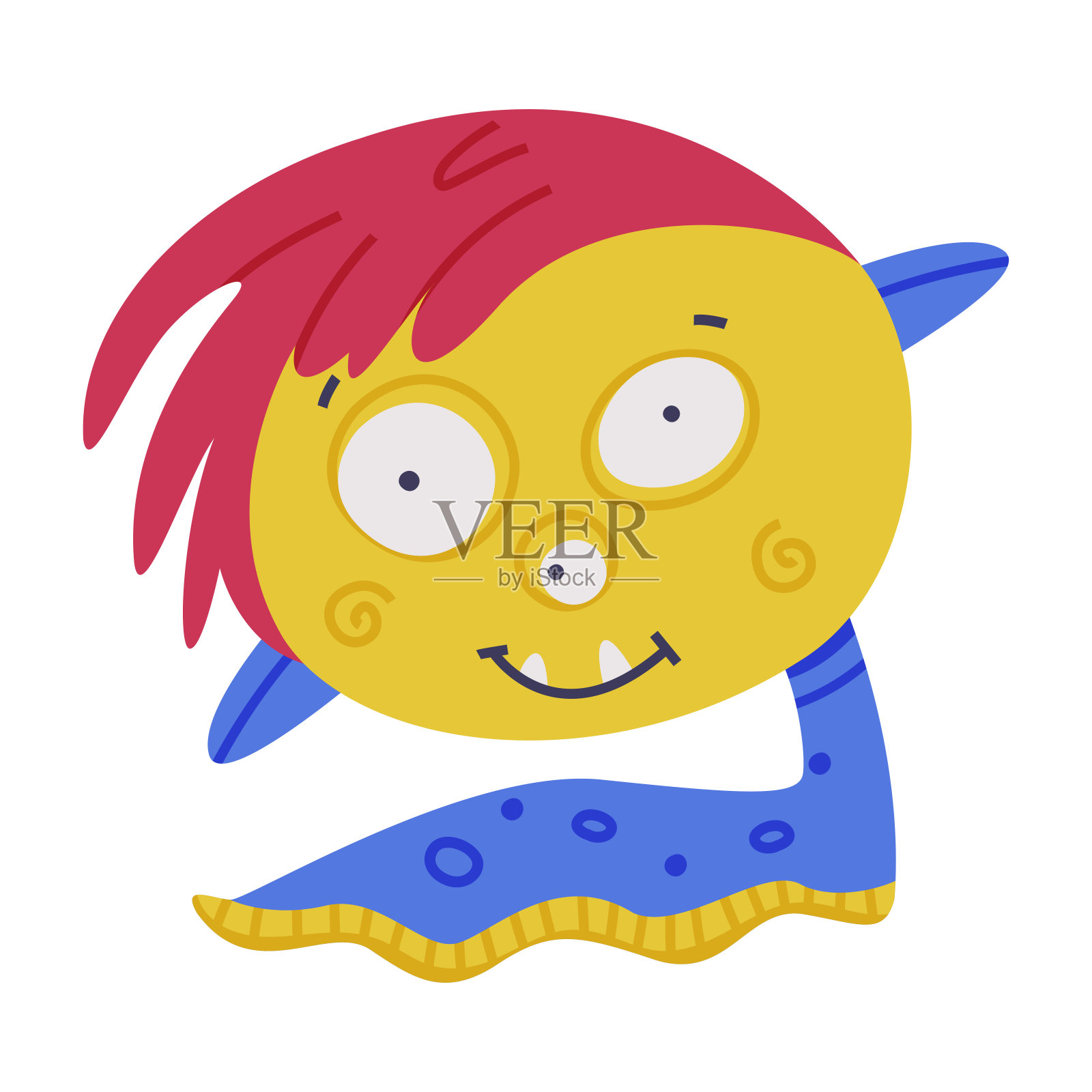 有趣的爬行怪物与蛇尾和毛茸茸的头矢量插图插画图片素材