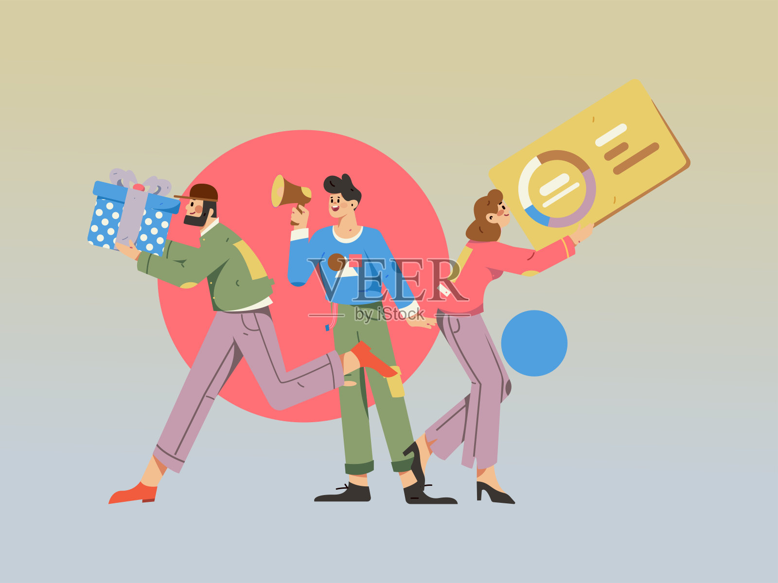 平面矢量插图的业务人员操作的工作场景插画图片素材