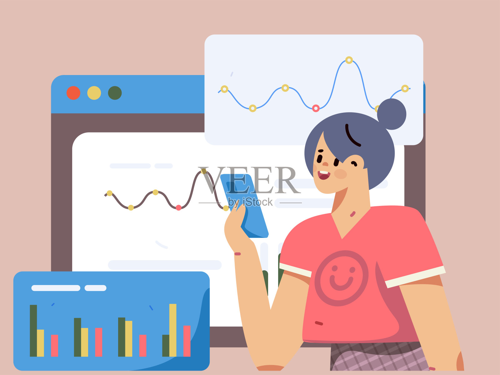 平面矢量插图的业务人员操作的工作场景插画图片素材