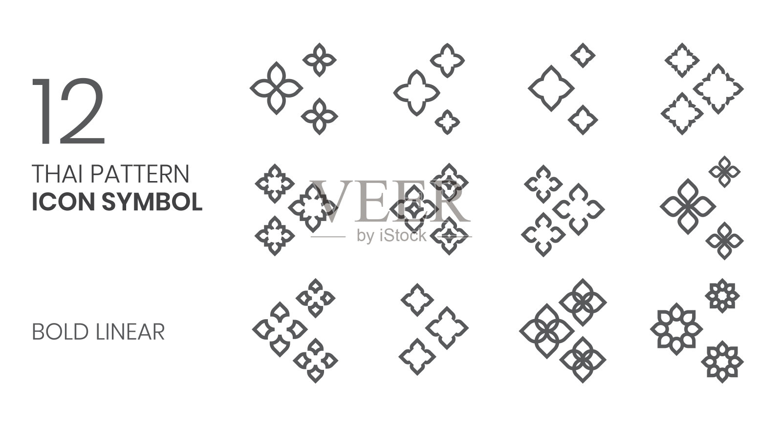 泰国图案图标符号向量集粗体线性插画图片素材