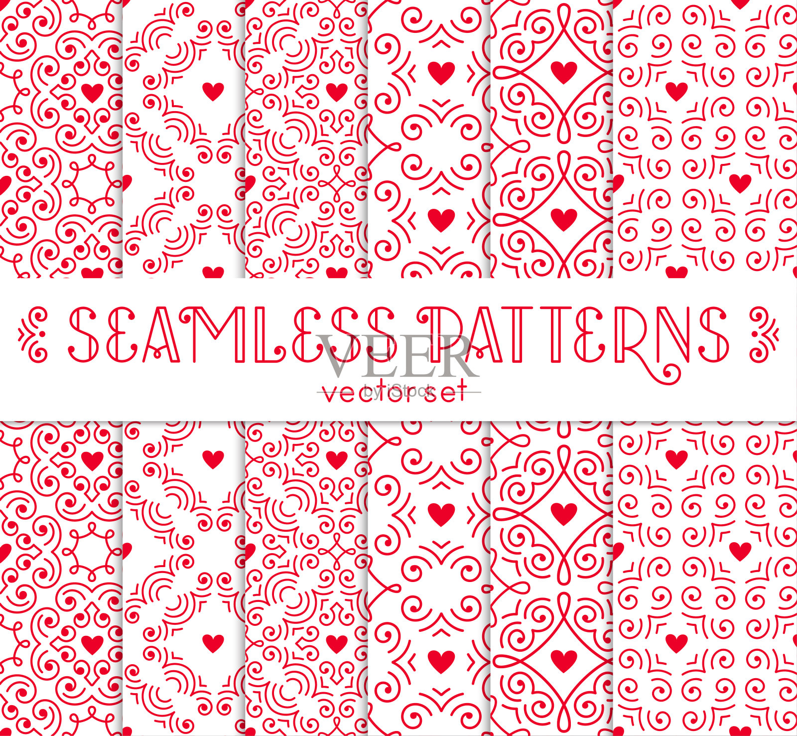 无缝图案与心。矢量集的装饰背景。插画图片素材