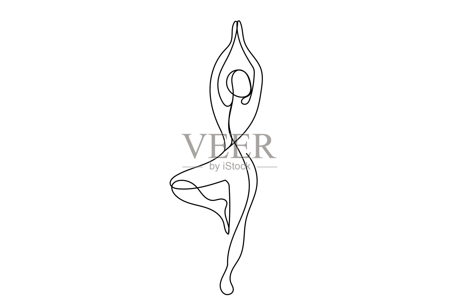 瑜伽女人一行画图标运动健身类标志符号孤立的白色背景。健身中心广告传单，卡片，邀请函，瑜伽树姿势轮廓女性身体符号插画图片素材