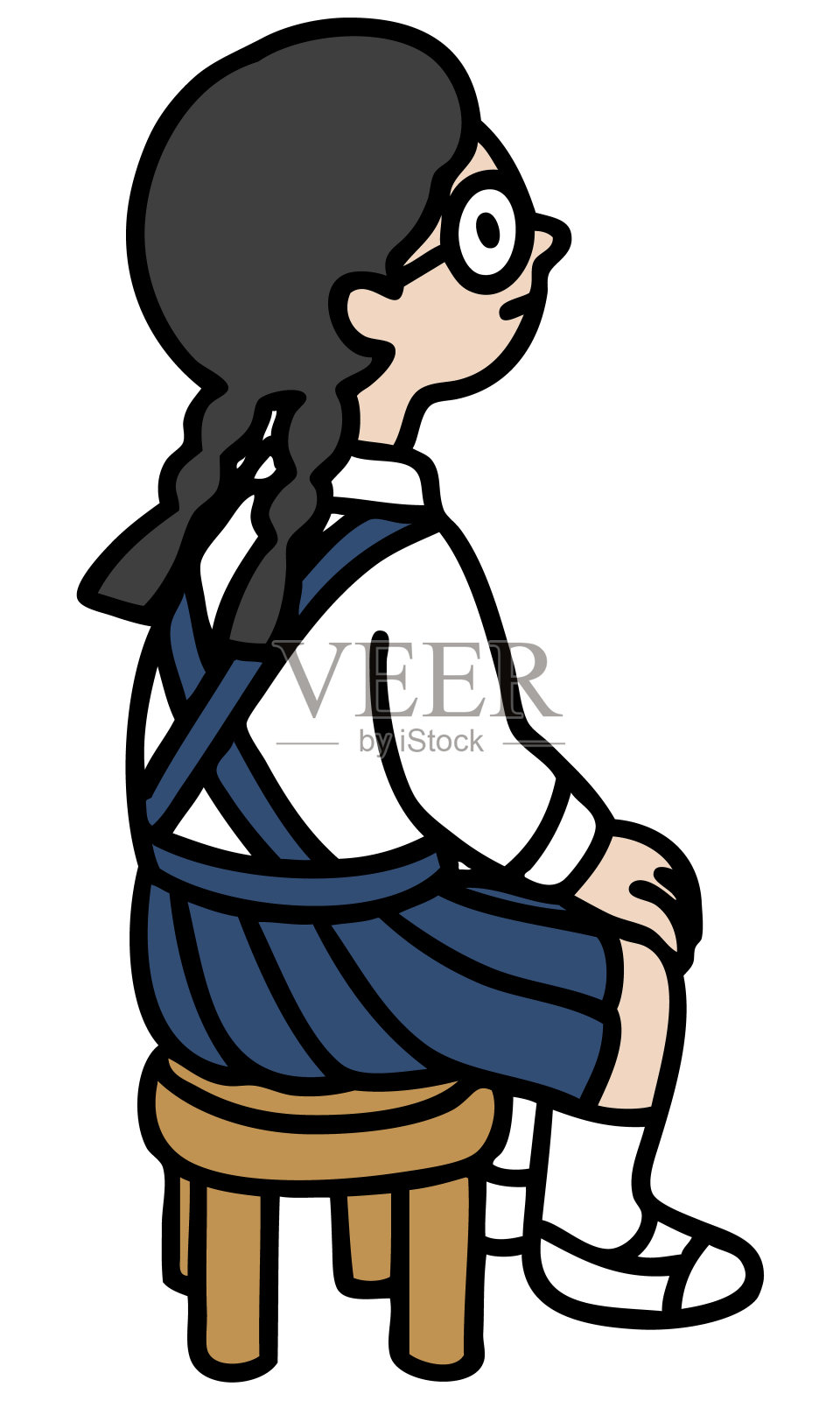 一个女学生坐在椅子上插画图片素材