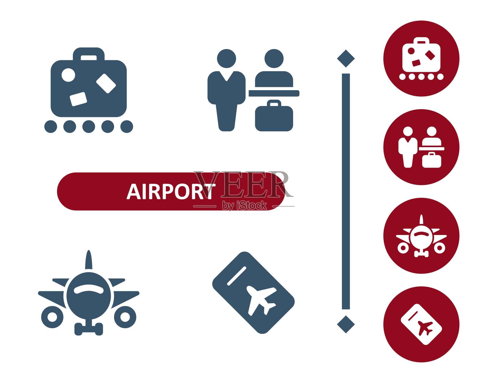 机场的图标。采购产品旅行，旅游，行李认领，行李，值机柜台，旅游，飞机，机票图标插画图片素材