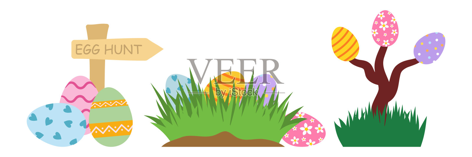 快乐复活节彩蛋，复活节平面卡通矢量插画图片素材