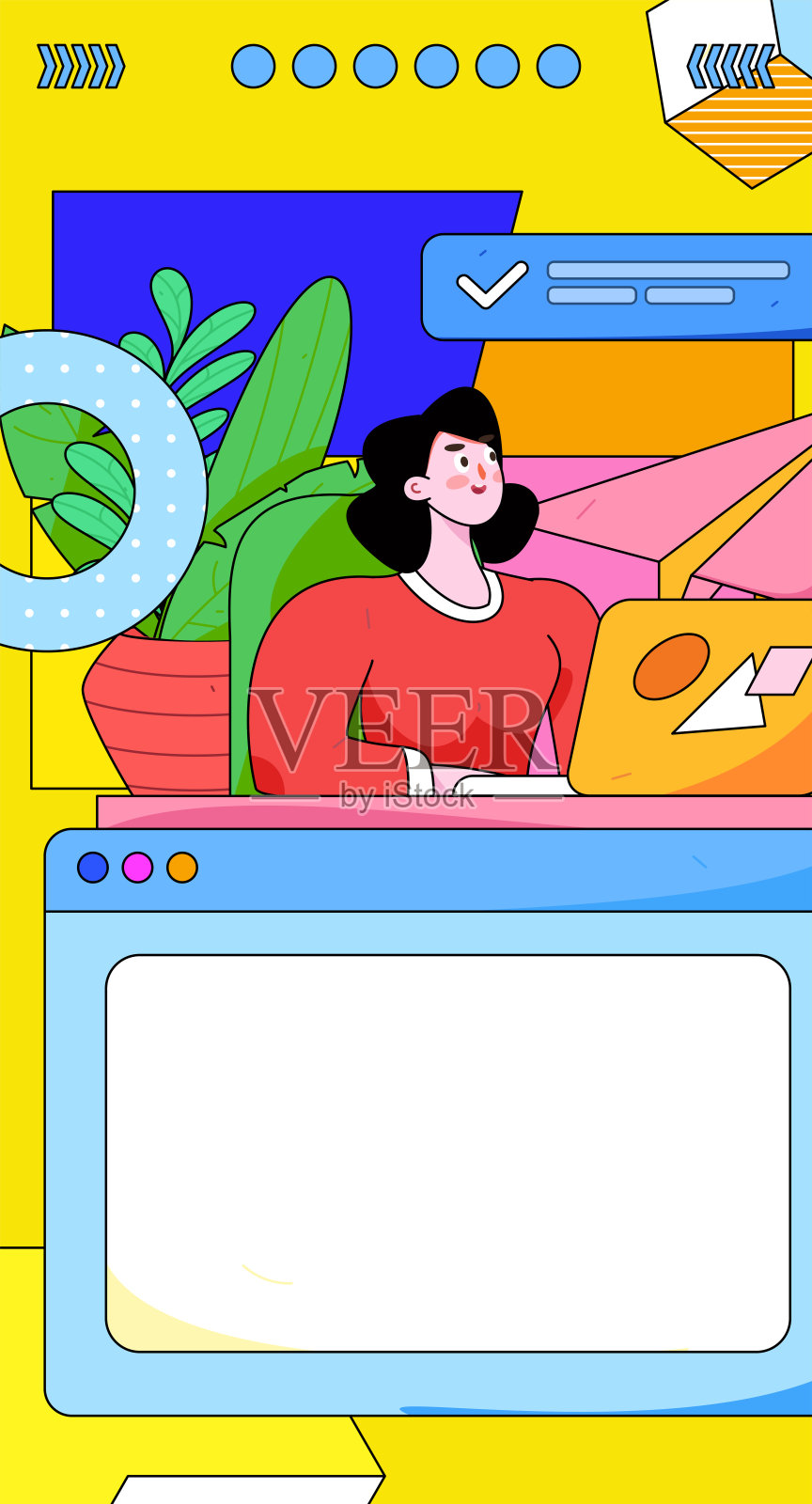 平面矢量插图的业务人员操作的工作场景插画图片素材