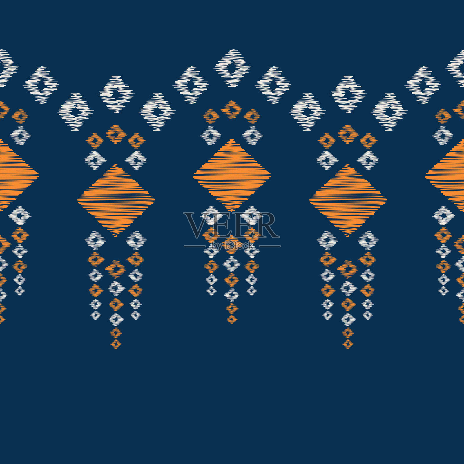 传统民族伊卡图案图案几何风格的织物。非洲伊卡特刺绣民族东方图案蓝色背景壁纸。抽象,向量,illustration.Texture、框架、装饰。插画图片素材