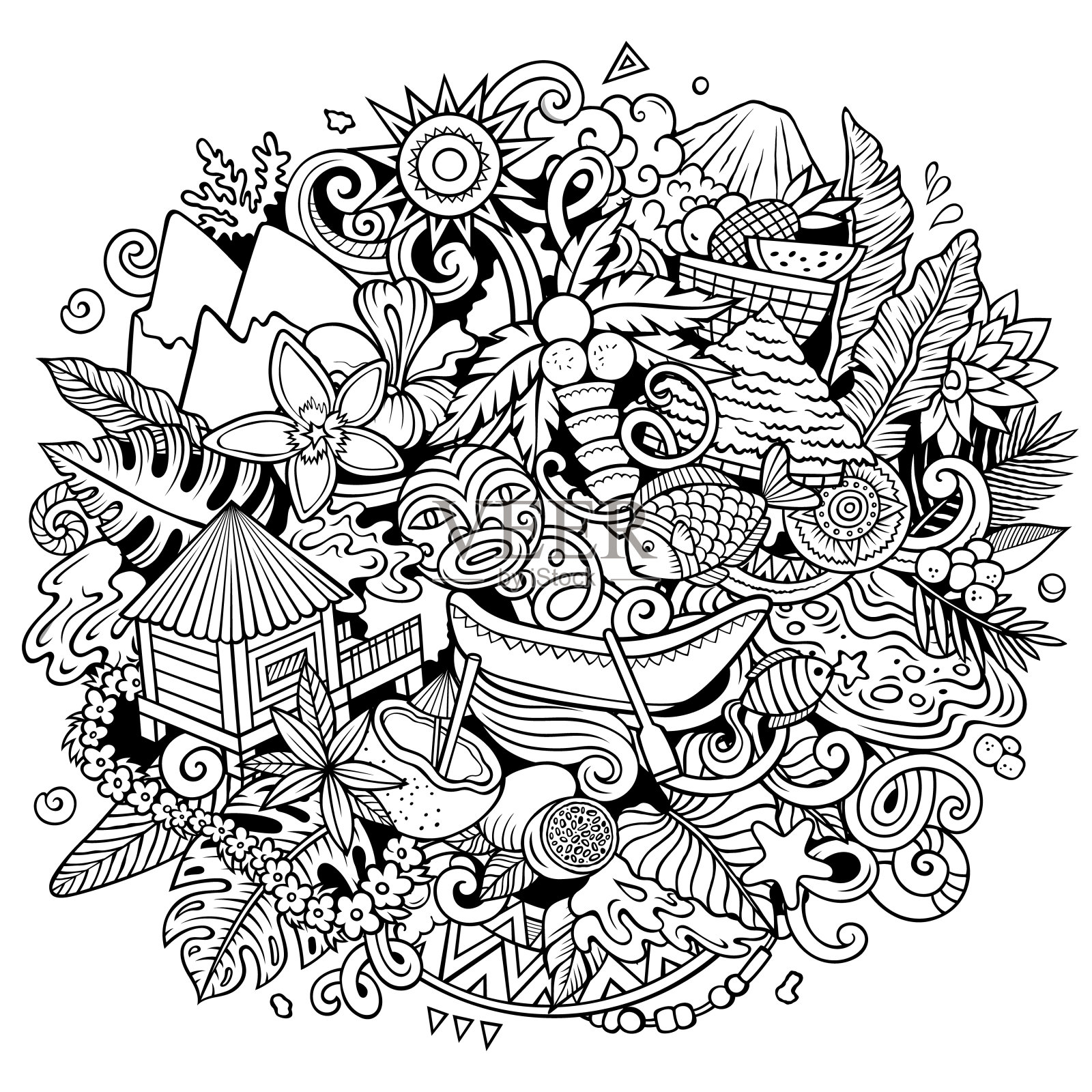 塔希提有趣的卡通涂鸦插图插画图片素材