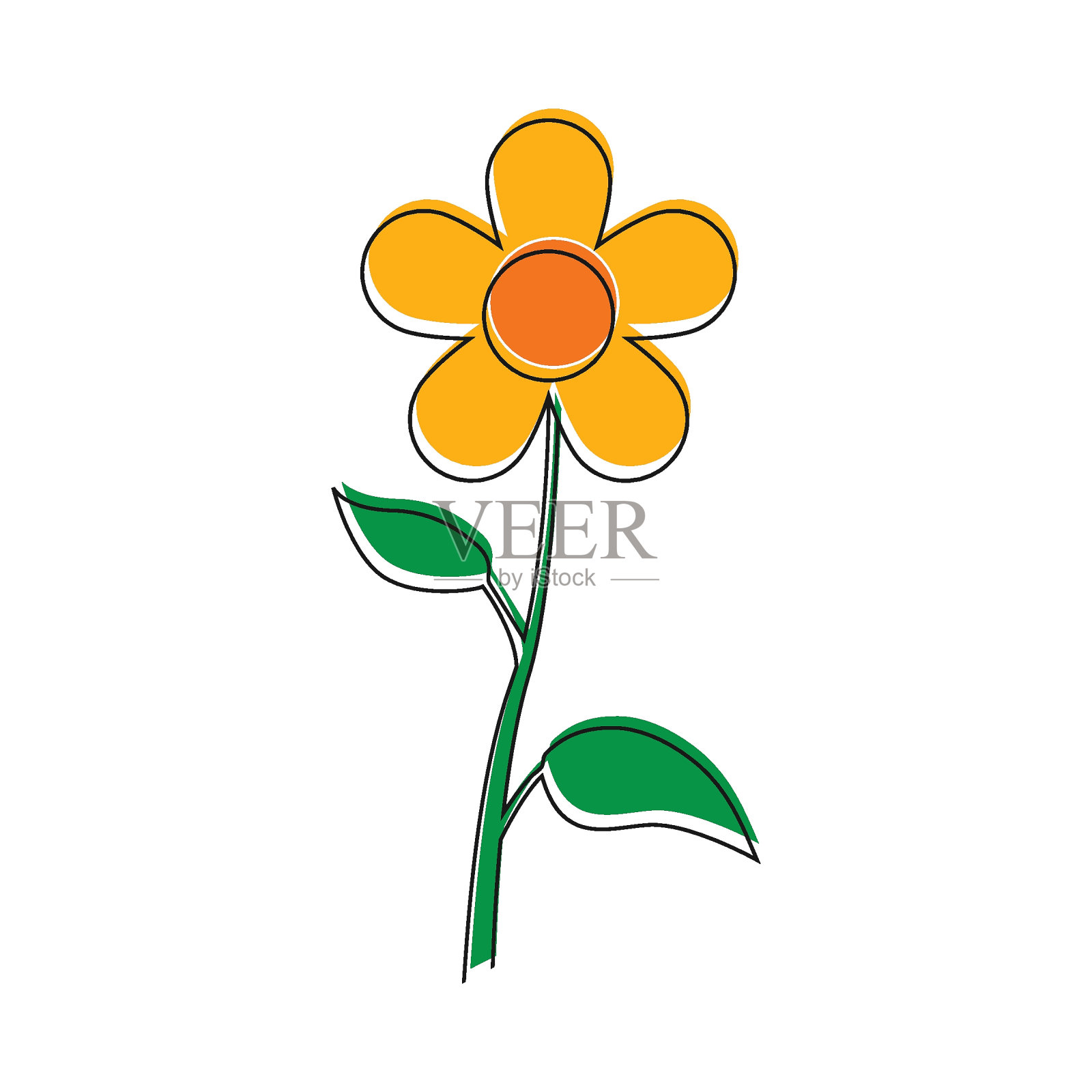 向日葵图标，两片叶子和茎插画图片素材