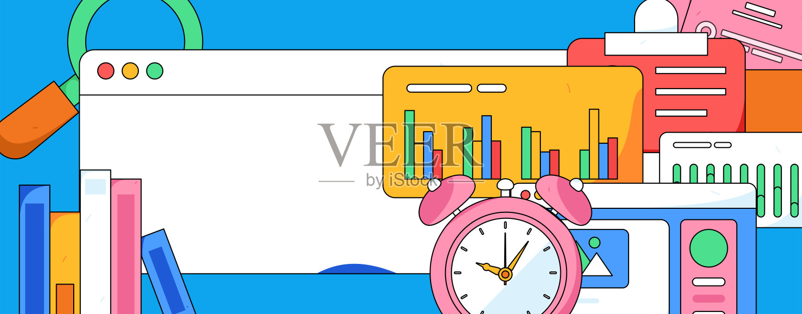 平面矢量插图的业务人员操作的工作场景插画图片素材