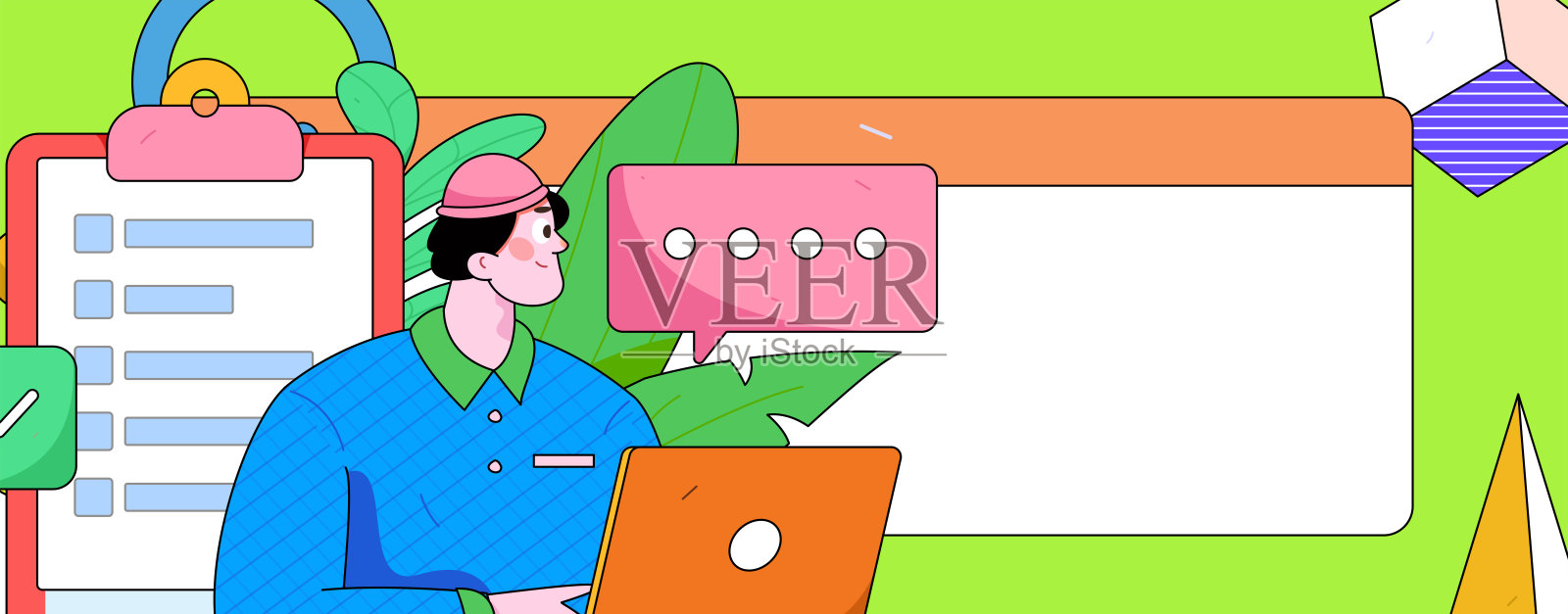 平面矢量插图的业务人员操作的工作场景插画图片素材