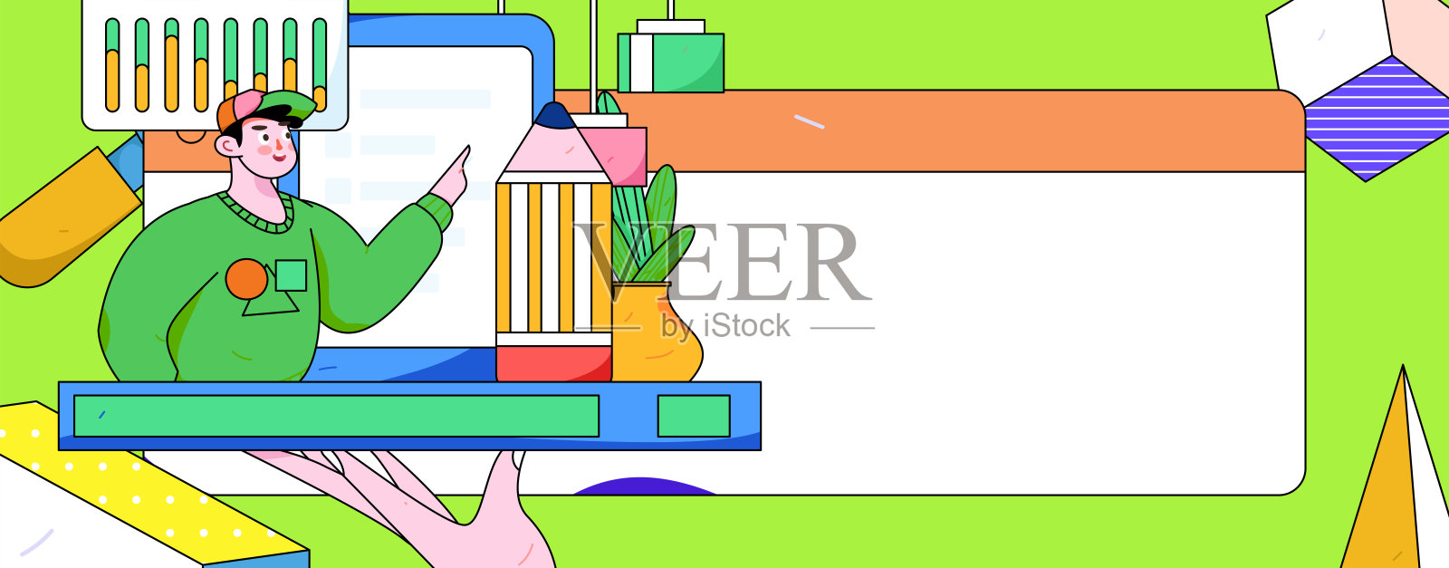 平面矢量插图的业务人员操作的工作场景插画图片素材