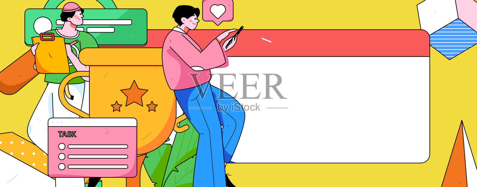 平面矢量插图的业务人员操作的工作场景插画图片素材