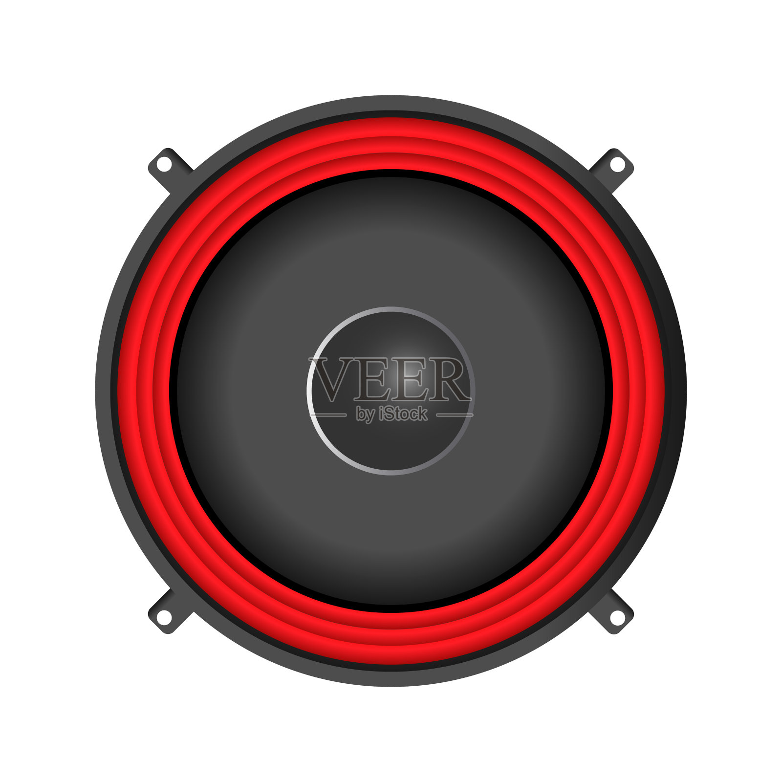 音频扬声器，现实的音频扬声器图标孤立的白色背景。矢量，设计插图。插画图片素材