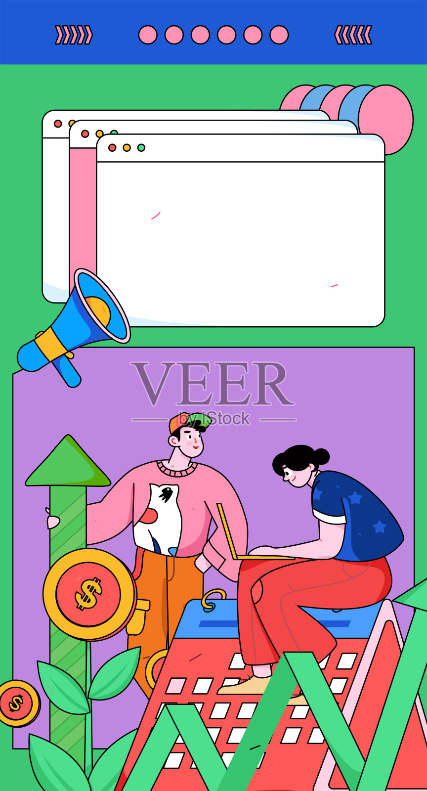 平面矢量插图的业务人员操作的工作场景插画图片素材