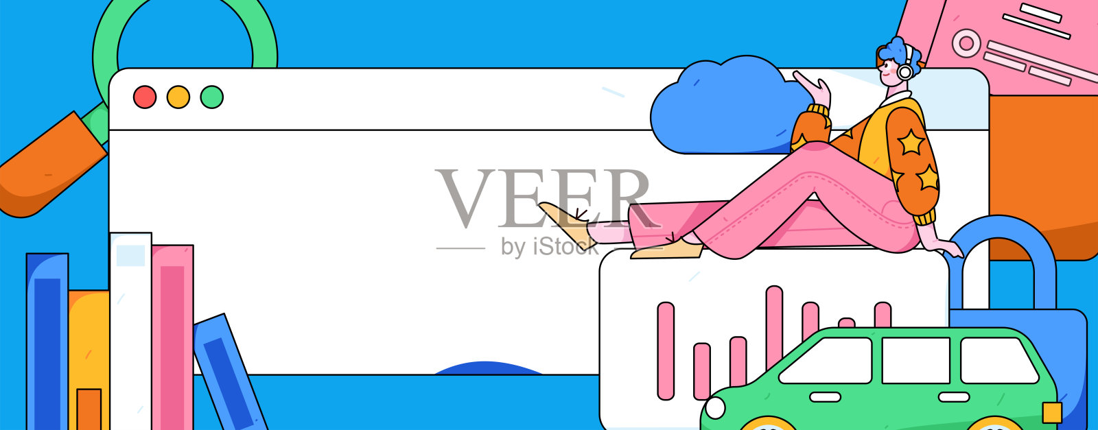 平面矢量插图的业务人员操作的工作场景插画图片素材