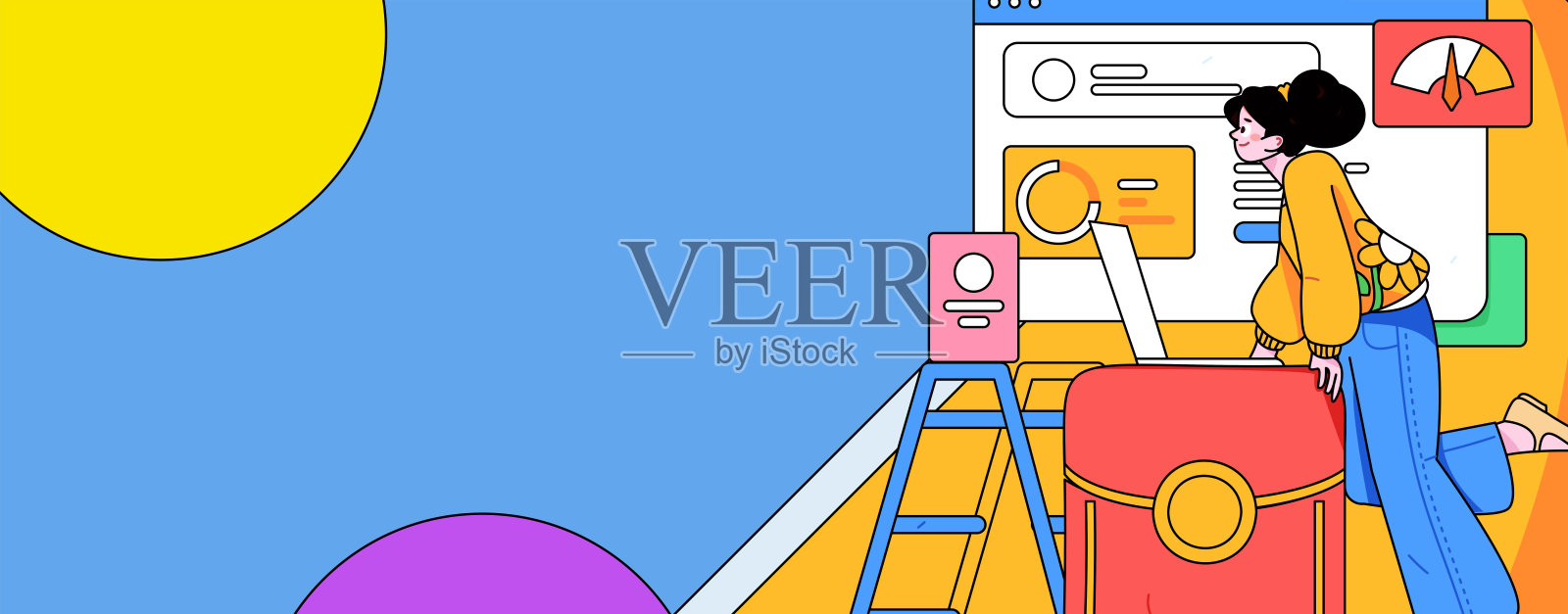 平面矢量插图的业务人员操作的工作场景插画图片素材