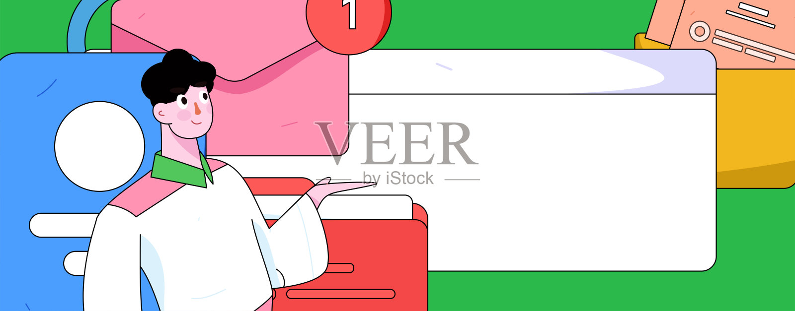 平面矢量插图的业务人员操作的工作场景插画图片素材