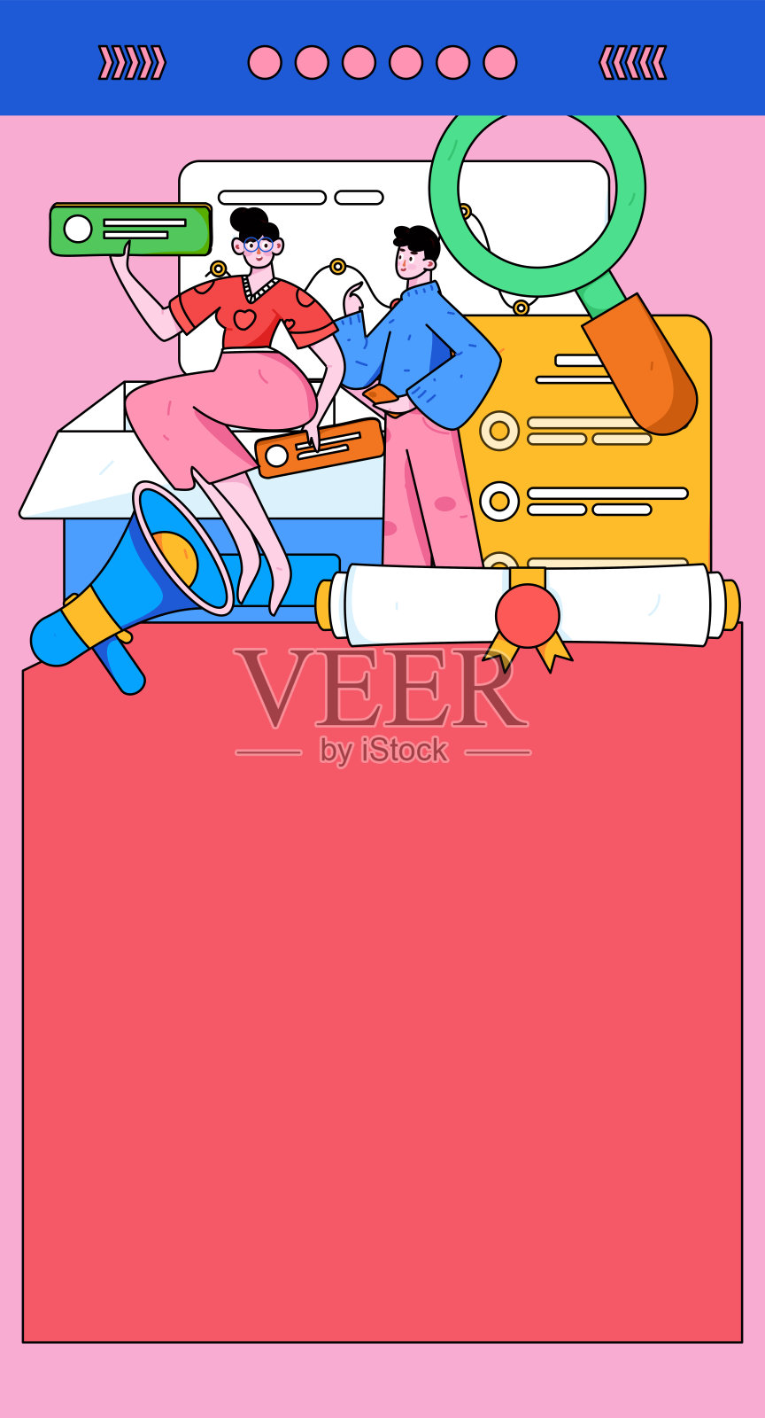 平面矢量插图的业务人员操作的工作场景插画图片素材