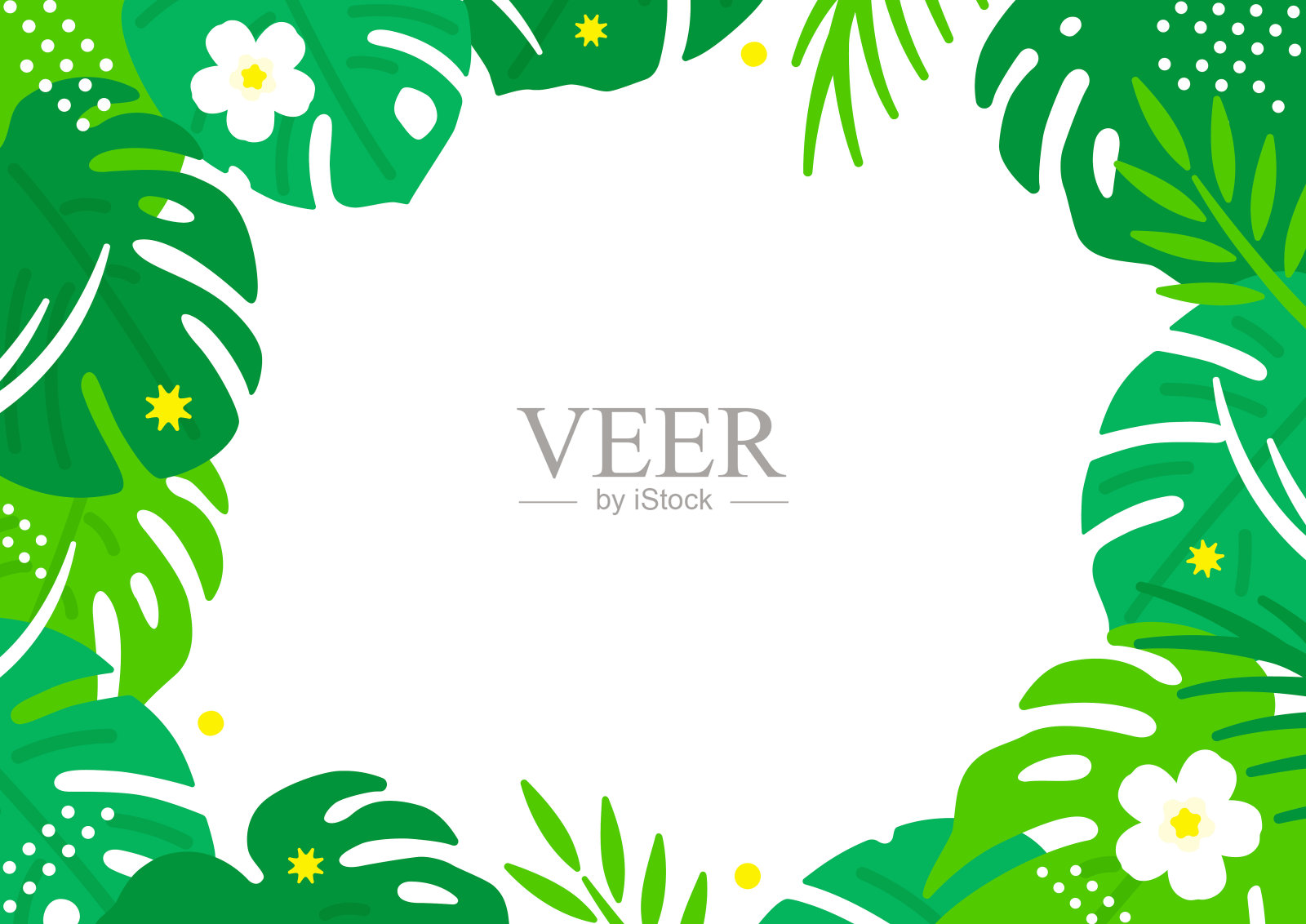 由棕榈叶和怪物制成的叶状框架。夏季背景灵感来自热带度假胜地。插画图片素材