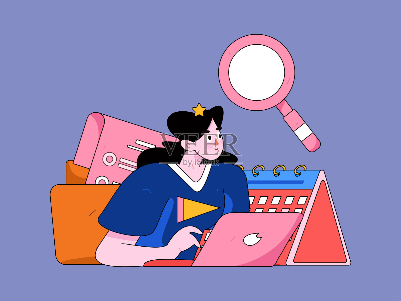 平面矢量插图的业务人员操作的工作场景插画图片素材