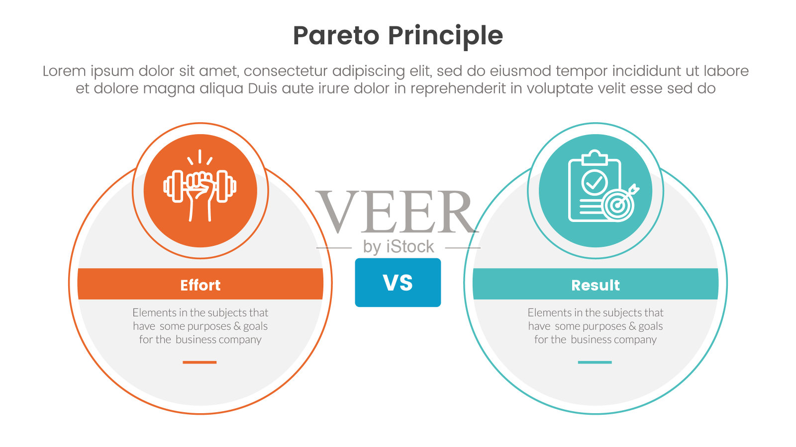 帕累托原则比较或与概念的信息图表模板横幅与大圆圈和小圆圈徽章与两点列表信息插画图片素材