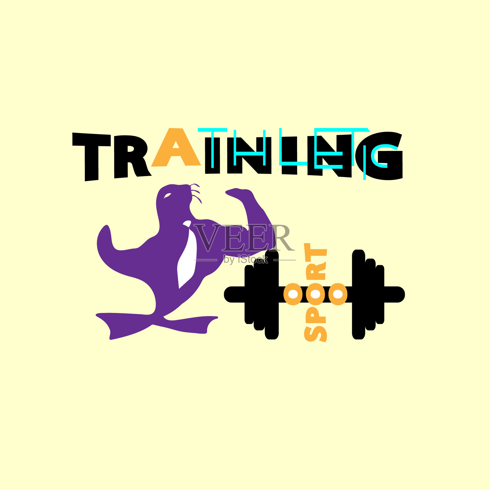 动物海豹剪影，锻炼和健身动机。健美排版概念插画图片素材