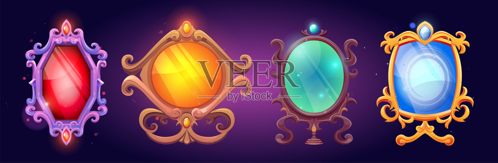 带有装饰框的神奇复古镜子插画图片素材