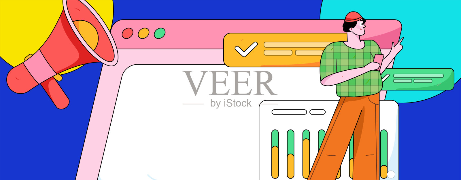 平面矢量插图的业务人员操作的工作场景插画图片素材