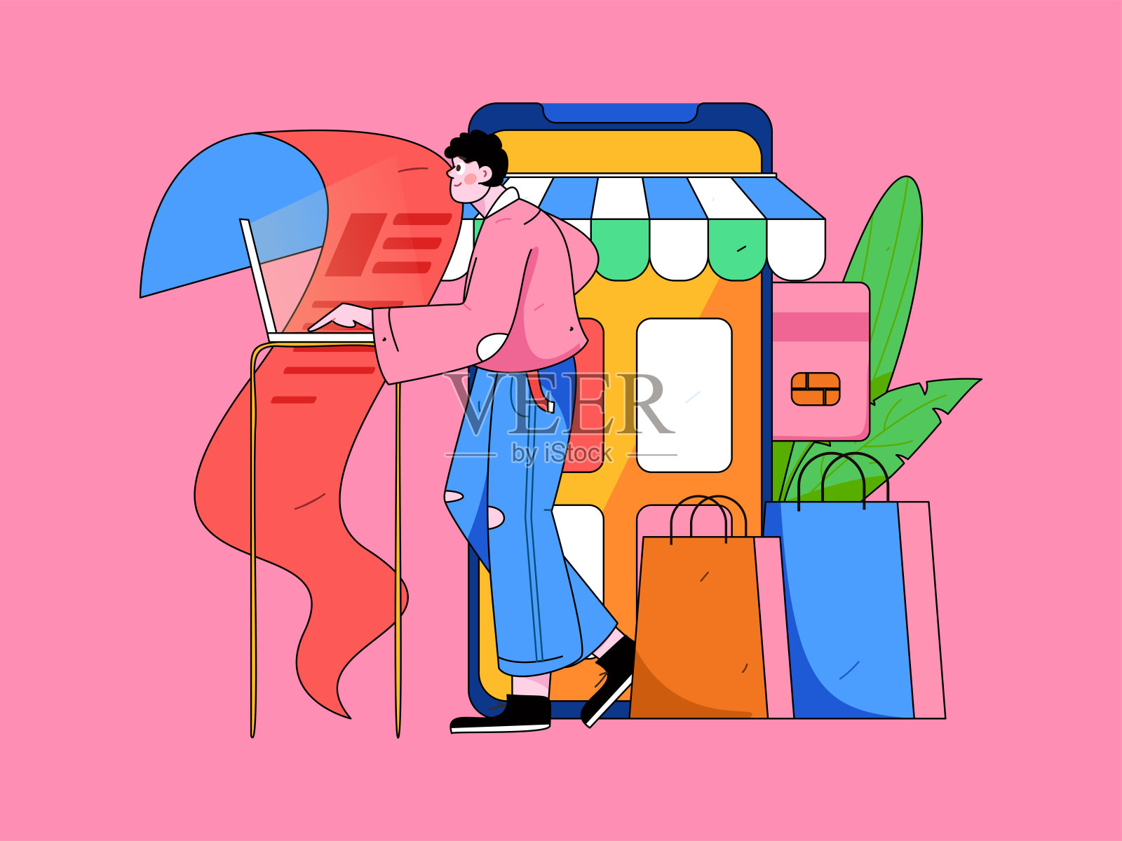 信用卡账单字符平面矢量概念操作手绘插图插画图片素材