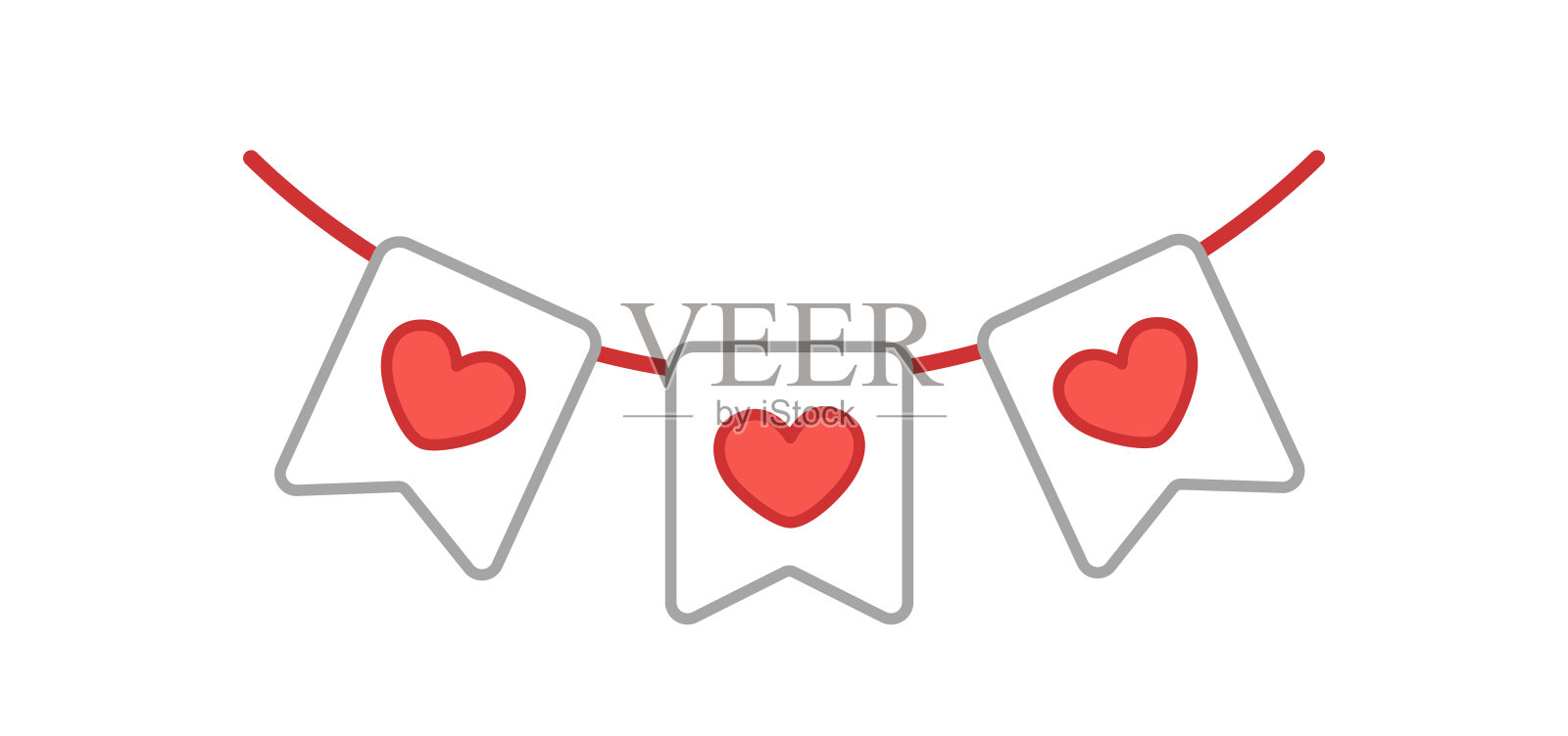 带有复选框和心形图案的花环。红色的心。情人节。卡通、矢量插画图片素材